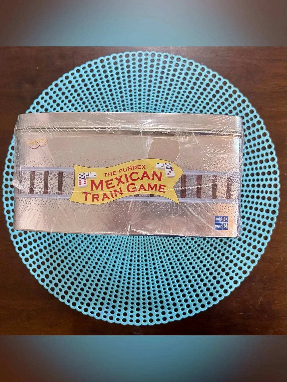 Mexican Train Dominoes Game, SEALED Fundex 2003 Metal Locomotive Tin, NEW